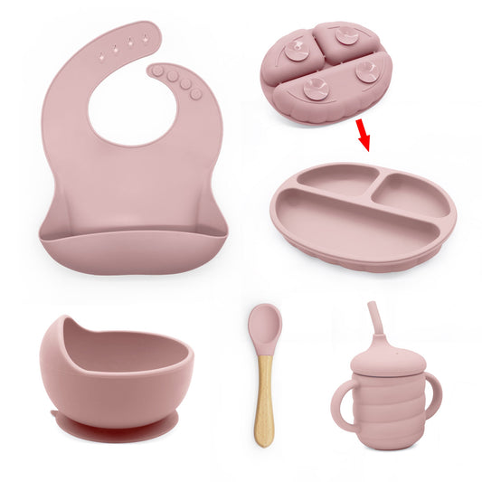 Silicone Suction Feeding Baby Set 6 Pieces- Rose Pink