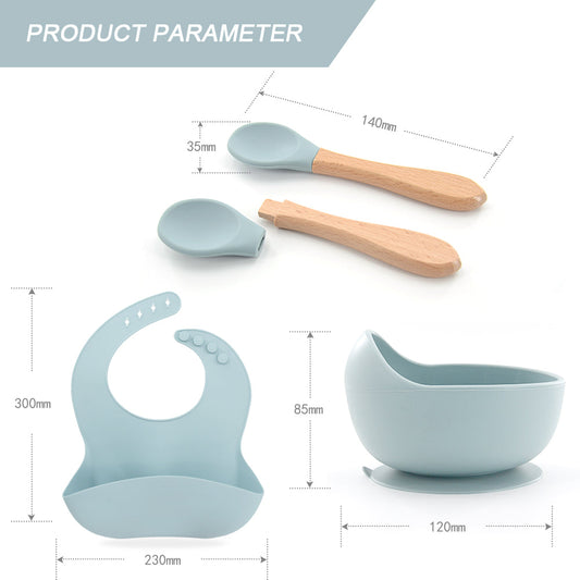 Silicone Suction bowl and bib with spoon and fork - Marble