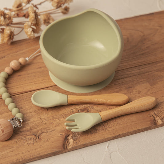 Silicone Suction Bowl with Spoon & Fork - mint green