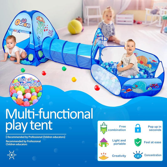 Infantes 3Pc Ball Pit For Toddlers With Kids Play Tent Baby Tunnel