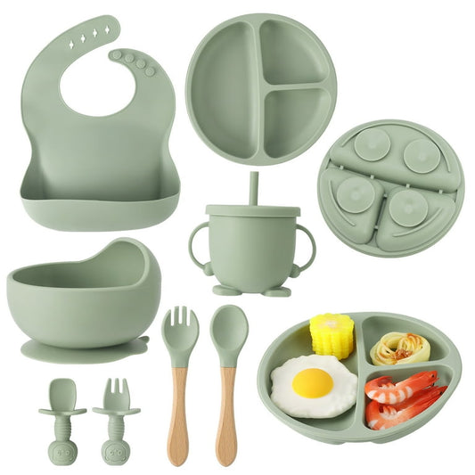 Silicone Suction Feeding Baby Set 5 Pieces - dark green